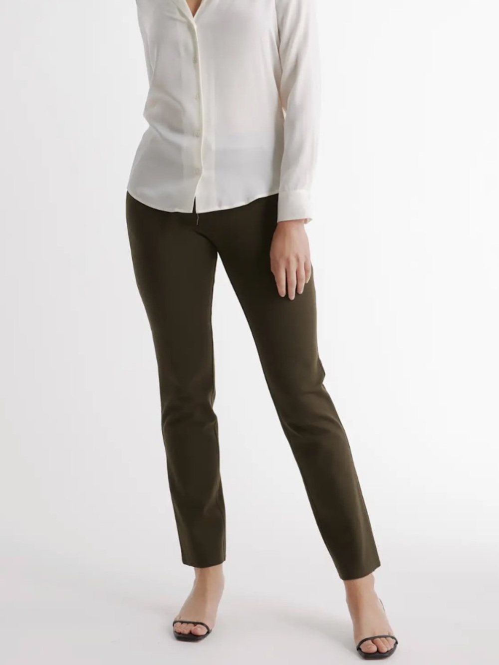 Quince Ultra Stretch Ponte Pants Olive Green Straight Leg Tall Women’s XL